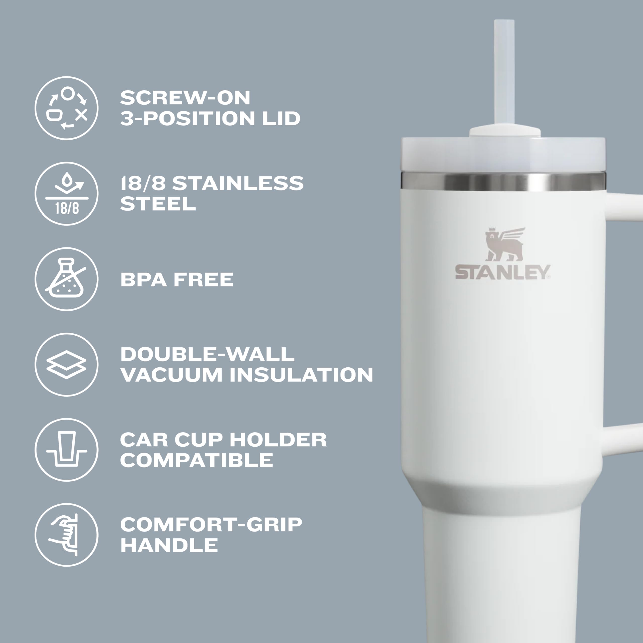 STANLEY Quencher H2.0 Tumbler with Straw 14 oz - Flowstate 3-Position Lid - Cup Holder Compatible for Travel - Insulated Stainless Steel Cup -