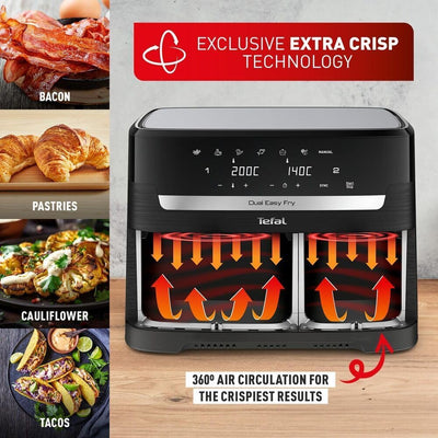 Tefal Easy Fry Dual Zone Digital Air Fryer, 2 Drawers, 8.3L, 8in1, Air Fry, Extra Crisp, Roast, Bake, Reheat, Dehydrate, 6 Portions, Non-Stick,