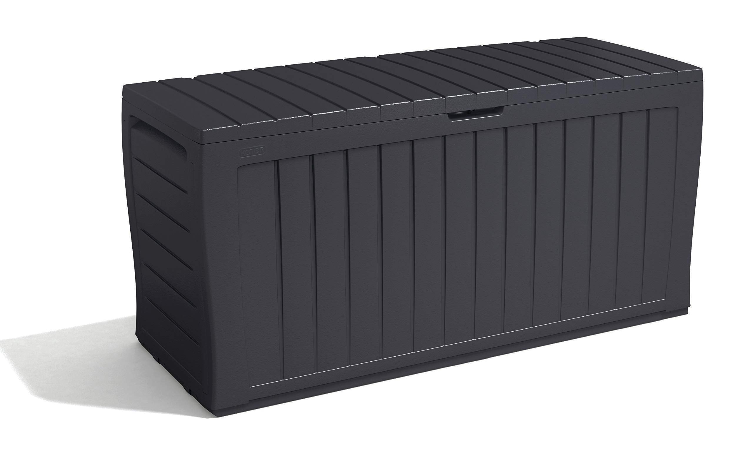 Keter Marvel+ 270L Outdoor 65% recycled Garden Furniture Storage Box Graphite Wood Panel Effect - Fade Free - All Weather Resistant - Safe and Secure