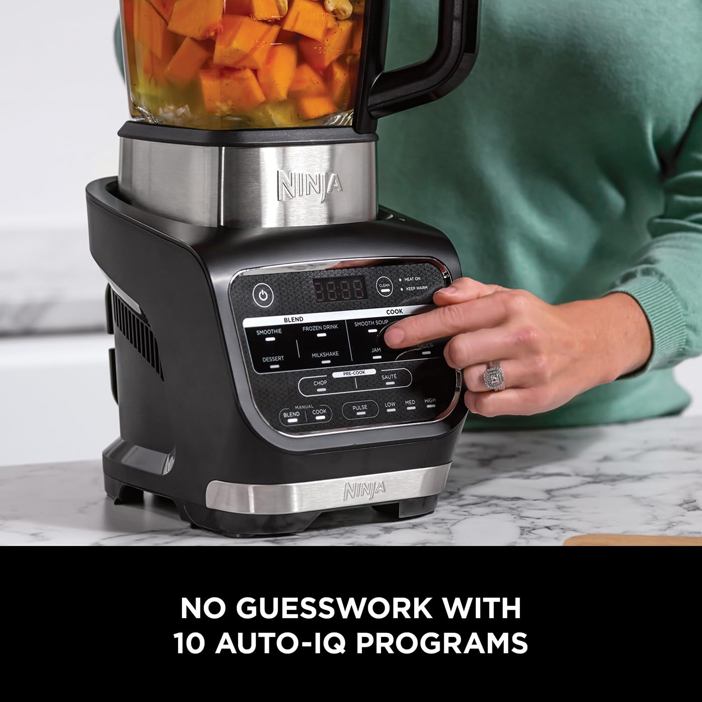 Ninja Foodi Blender & Soup Maker, 10 Auto-iQ Programs, 1.7L Glass Jug, Hot & Cold Blender, Built-In Heating Element, Tamper, Cleaning Program &