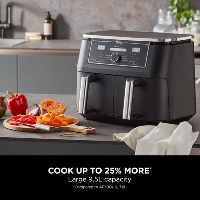 Ninja Foodi MAX Dual Zone Digital Air Fryer, 2 Drawers, 9.5L, 6-in-1, Uses No Oil, Max Crisp, Roast, Bake, Reheat, Dehydrate, Cook 8 Portions,