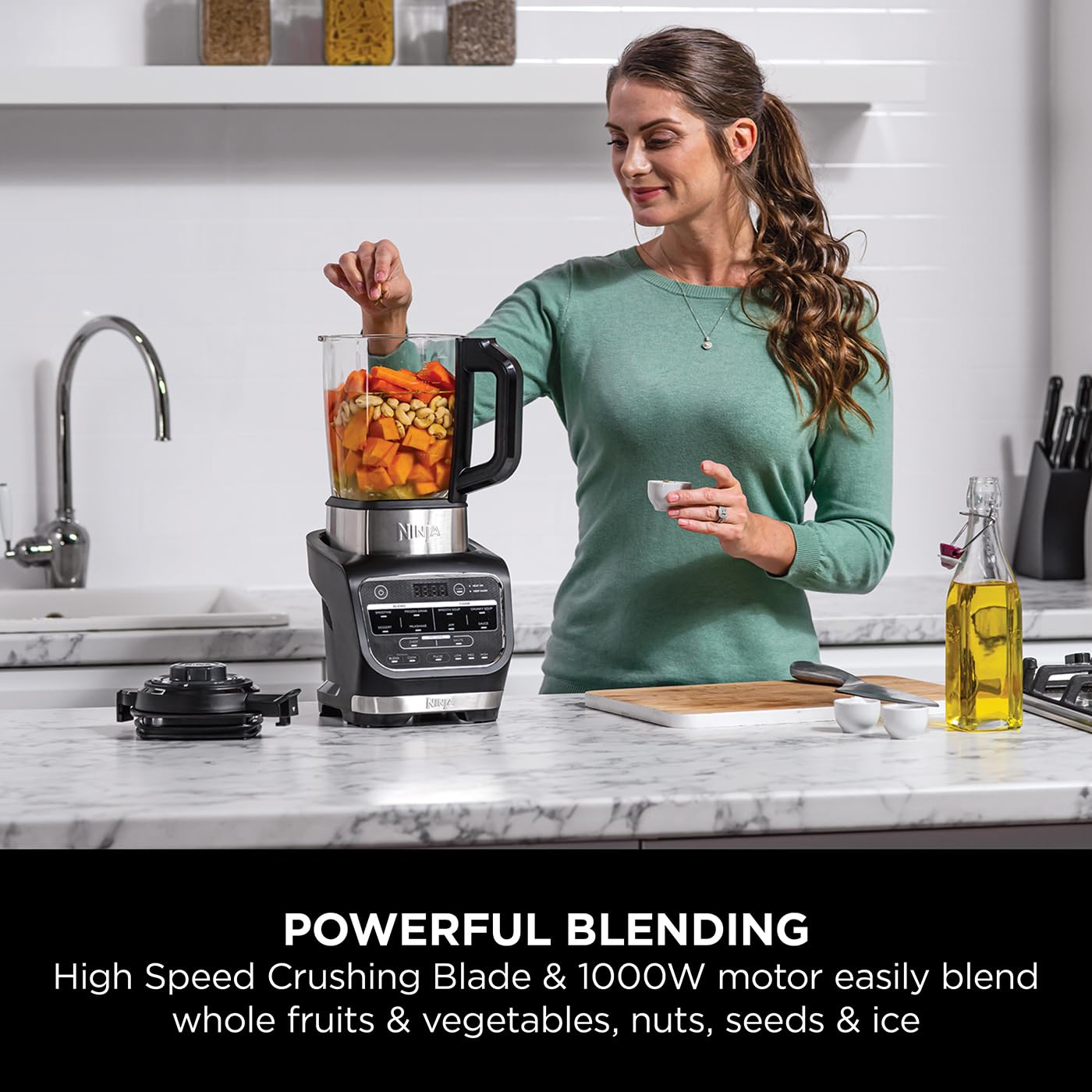 Ninja Foodi Blender & Soup Maker, 10 Auto-iQ Programs, 1.7L Glass Jug, Hot & Cold Blender, Built-In Heating Element, Tamper, Cleaning Program &