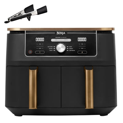 Ninja Foodi MAX Dual Zone Air Fryer, Tongs, 2 Drawers, 9.5L, 6-in-1, Use No Oil, Air Fry, Max Crisp, Roast, Bake, 8 Portions, Nonstick Dishwasher