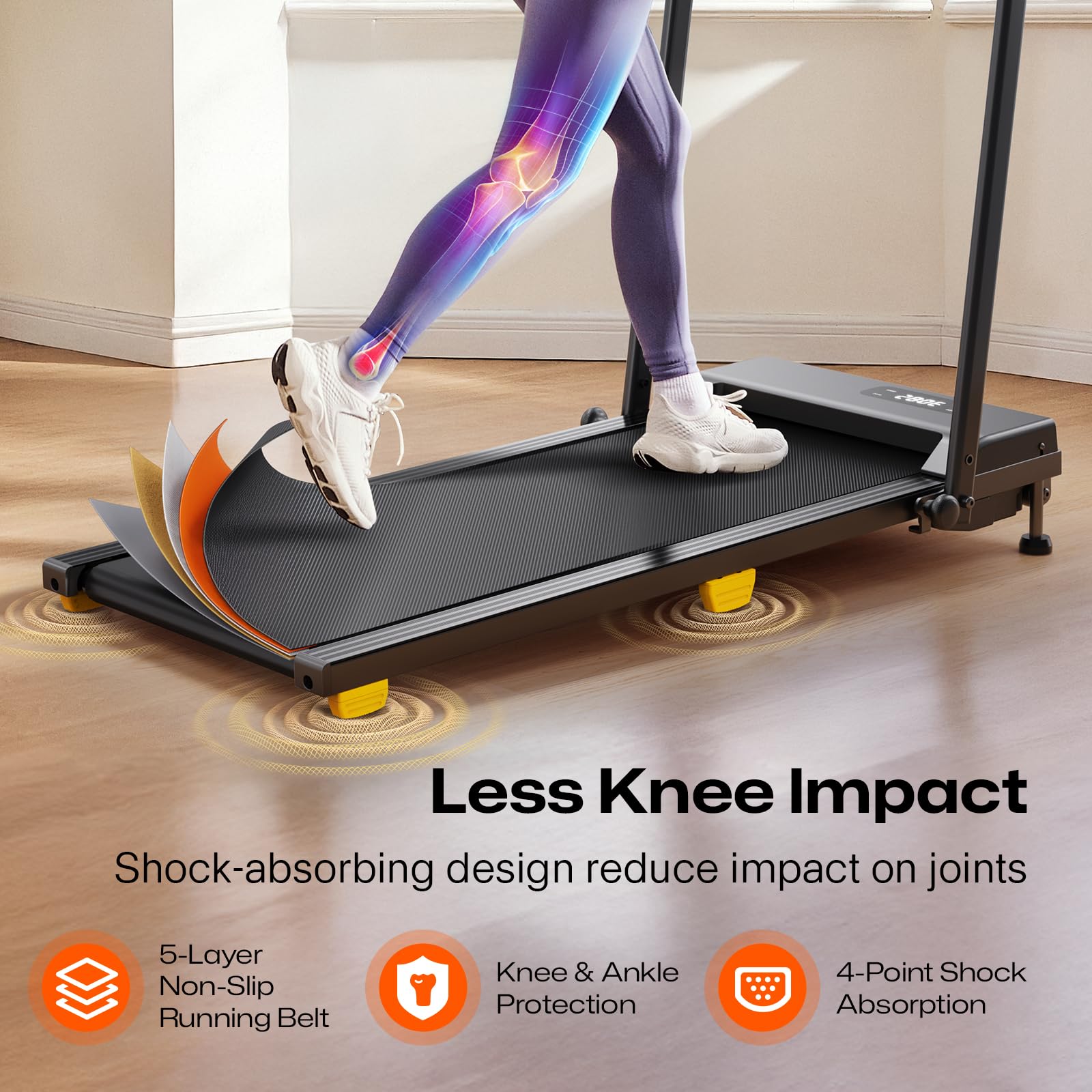 Folding Treadmill with 9% Incline, Walking Pad Foldable with Safety Handle Bar, One-Touch HIIT Mode, Walking, Jogging or Running for Home Office, No