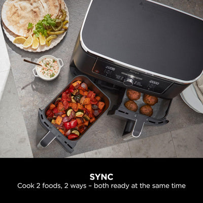Ninja Foodi MAX Dual Zone Digital Air Fryer, 2 Drawers, 9.5L, 6-in-1, Uses No Oil, Max Crisp, Roast, Bake, Reheat, Dehydrate, Cook 8 Portions,