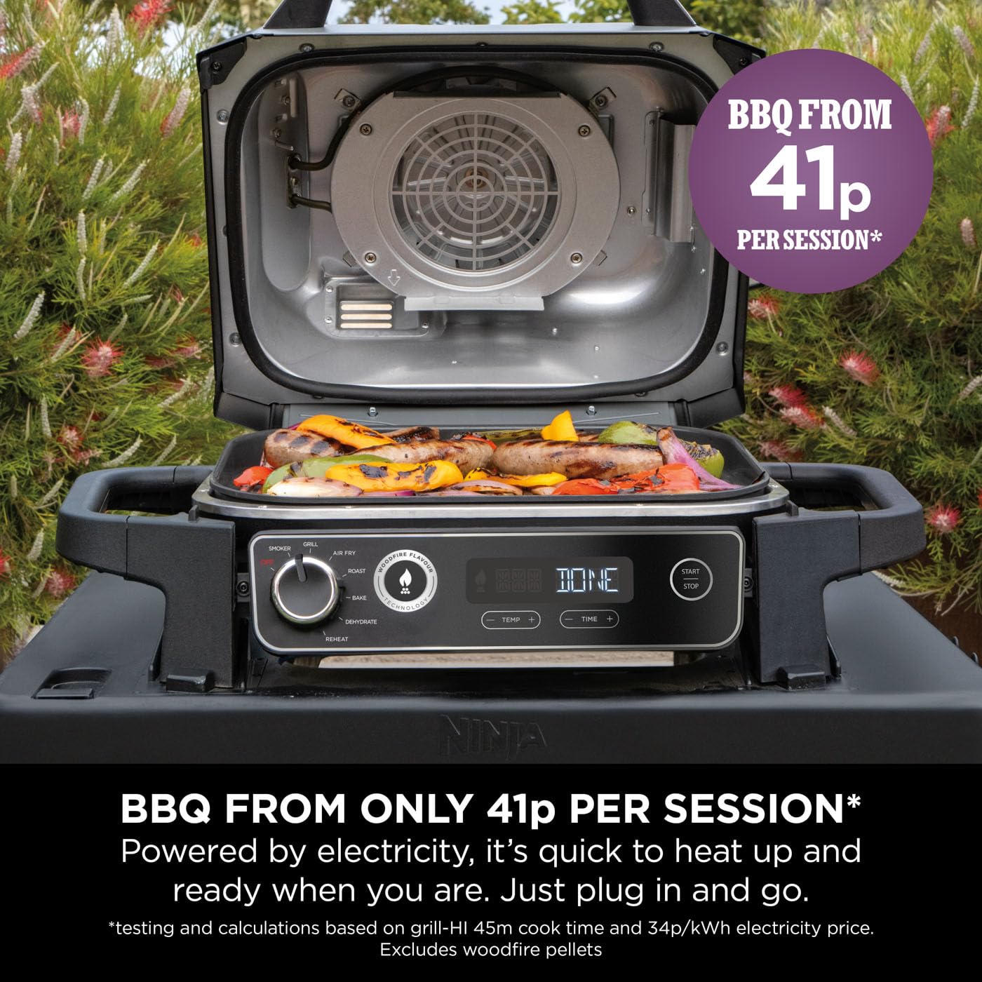 Ninja Woodfire Electric BBQ Grill & Smoker, 7-in-1 Outdoor Grill & Air Fryer, Roast, Bake, Dehydrate, Uses Woodfire Pellets, Weather Resistant,