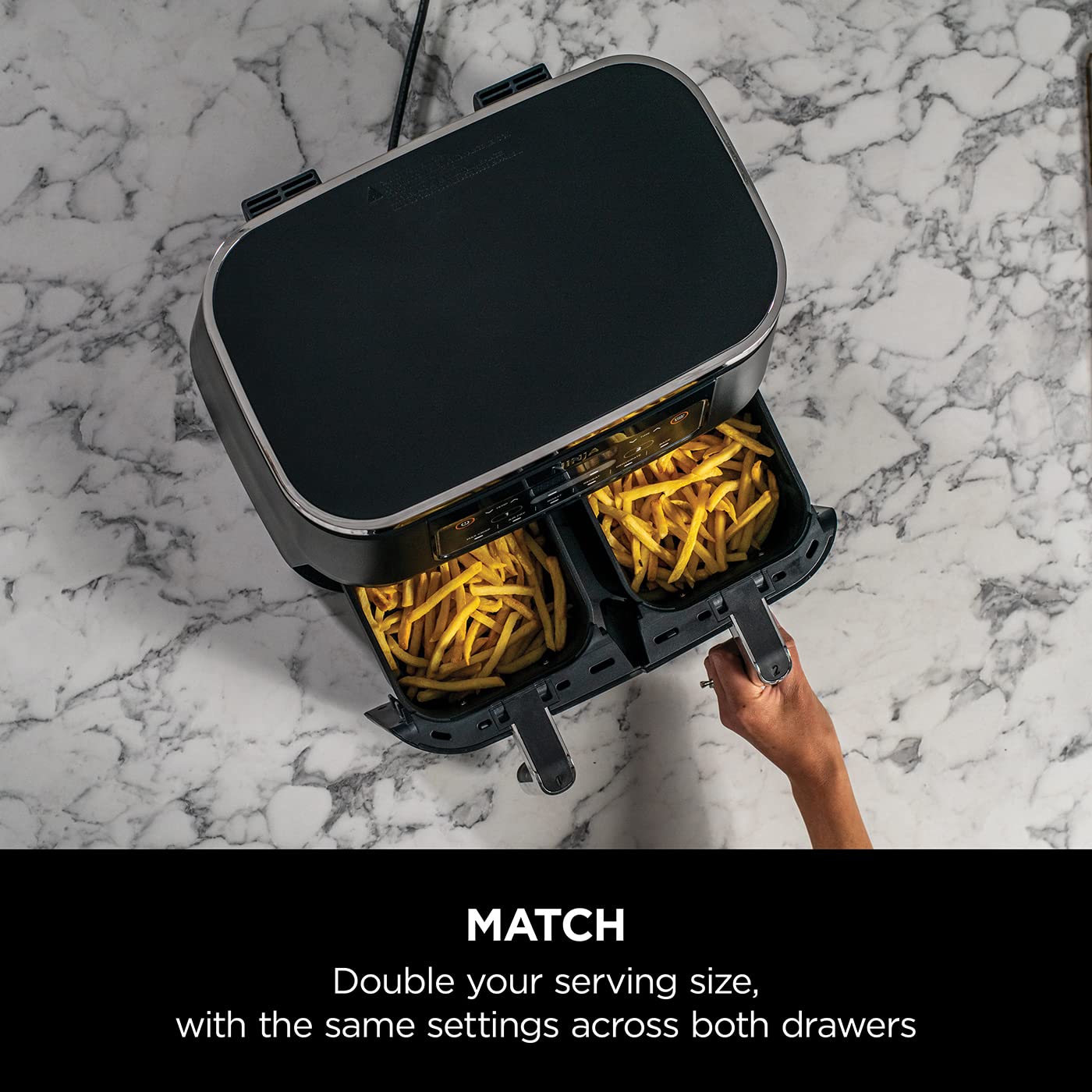 Ninja Foodi Dual Zone Digital Air Fryer, 2 Drawers, 7.6L, 6-in-1, Uses No Oil, Air Fry, Max Crisp, Roast, Bake, Reheat, Dehydrate, Cooks 4-6
