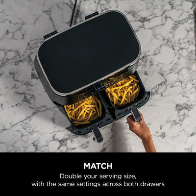 Ninja Foodi Dual Zone Digital Air Fryer, 2 Drawers, 7.6L, 6-in-1, Uses No Oil, Air Fry, Max Crisp, Roast, Bake, Reheat, Dehydrate, Cooks 4-6
