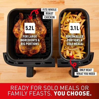 Tefal Easy Fry Dual Zone Digital Air Fryer, 2 Drawers, 8.3L, 8in1, Air Fry, Extra Crisp, Roast, Bake, Reheat, Dehydrate, 6 Portions, Non-Stick,