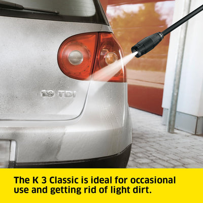 Kärcher K 3 Classic Home Pressure Washer, Pressure: max. 120 bar, Flow Rate: 380 l/h, Area: 25 m²/h, Water Filter, Weight: 4.2 kg, high-Pressure Hose