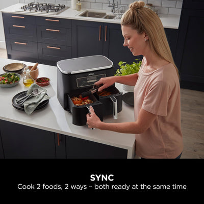 Ninja Foodi Dual Zone Digital Air Fryer, 2 Drawers, 7.6L, 6-in-1, Uses No Oil, Air Fry, Max Crisp, Roast, Bake, Reheat, Dehydrate, Cooks 4-6