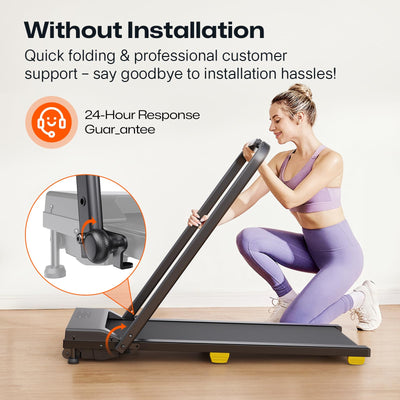 Folding Treadmill with 9% Incline, Walking Pad Foldable with Safety Handle Bar, One-Touch HIIT Mode, Walking, Jogging or Running for Home Office, No
