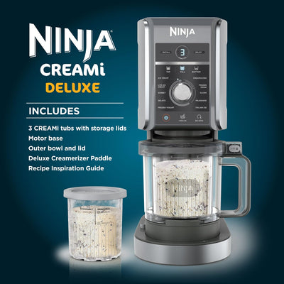 Ninja CREAMi Deluxe Ice Cream Maker & Frozen Dessert Maker with 3 Tubs, 10 Functions, Makes Ice Cream, Gelato, Sorbet, Frozen Yoghurt, Milkshakes,
