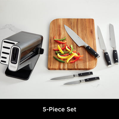 Ninja Foodi StaySharp Knife Block with Integrated Sharpener, 5-Piece Knife Set includes Chef, Bread, Slicing, Utility, Paring Knives, Stainless Steel