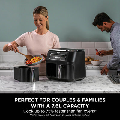 Ninja Foodi Dual Zone Digital Air Fryer, 2 Drawers, 7.6L, 4-in-1, Uses No Oil, Air Fry, Max Crisp, Roast, Reheat, Non-Stick, Dishwasher Safe Baskets