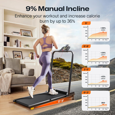Folding Treadmill with 9% Incline, Walking Pad Foldable with Safety Handle Bar, One-Touch HIIT Mode, Walking, Jogging or Running for Home Office, No