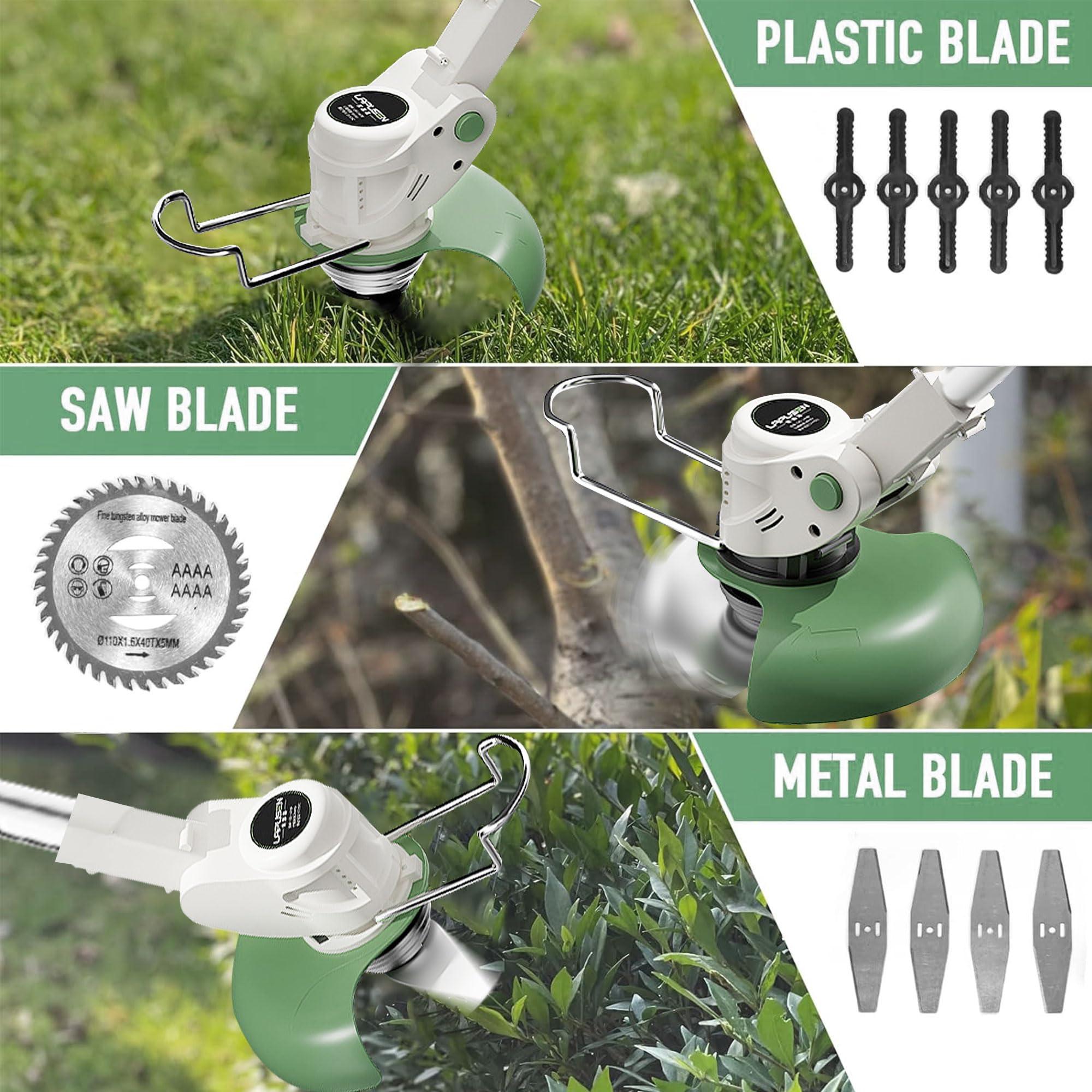 Metal Blade Cordless Strimmer 21v Grass Trimmers With 1 Pruning Shears 16 Blades 15cm Cutting Diameter Cordless Strimmer For Lawn Trimmingtwigsbrush