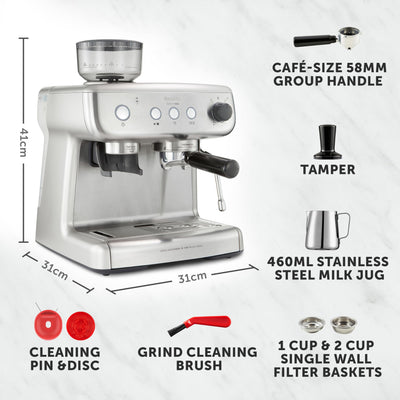Breville Barista Max Espresso Machine - Latte & Cappuccino Coffee Maker with Integrated Bean Grinder & Steam Wand - 2.8 L Water Tank - 15 Bar Italian
