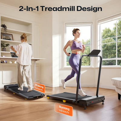 Folding Treadmill with 9% Incline, Walking Pad Foldable with Safety Handle Bar, One-Touch HIIT Mode, Walking, Jogging or Running for Home Office, No