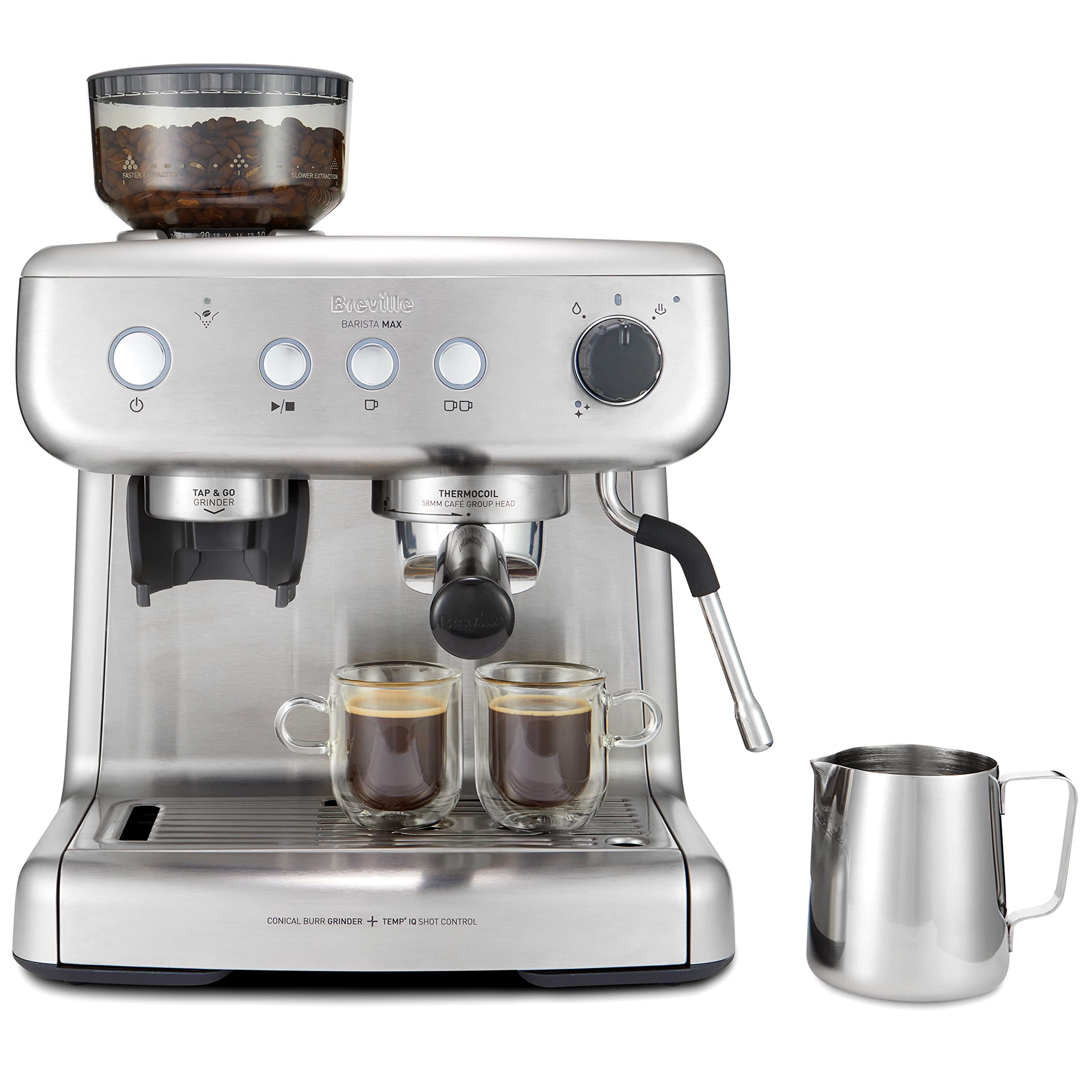 Breville Barista Max Espresso Machine - Latte & Cappuccino Coffee Maker with Integrated Bean Grinder & Steam Wand - 2.8 L Water Tank - 15 Bar Italian
