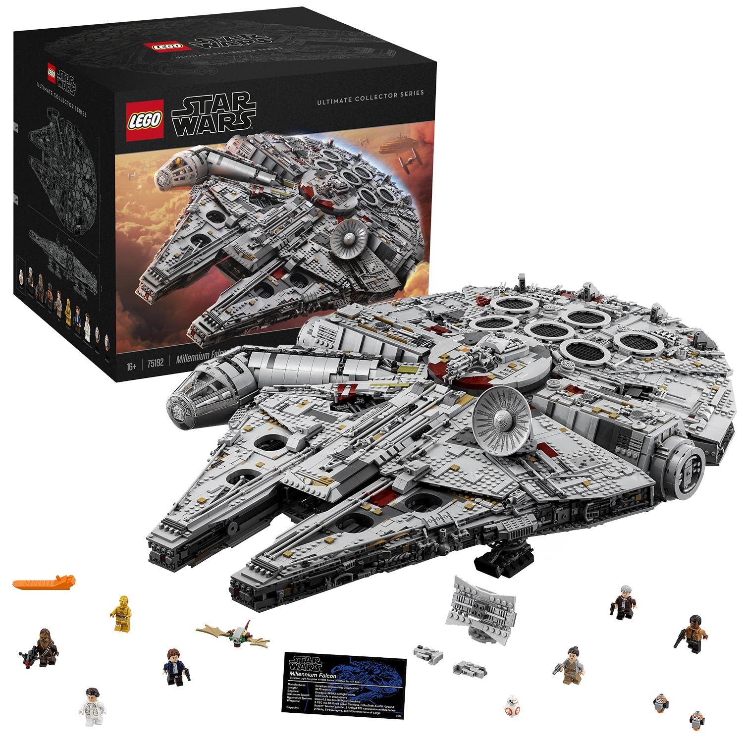 LEGO Star Wars Millennium Falcon, UCS Set for Adults, Model Kit to Build with Han Solo, Princess Leia & Chewbacca Minifigures, Plus Droid Figure,