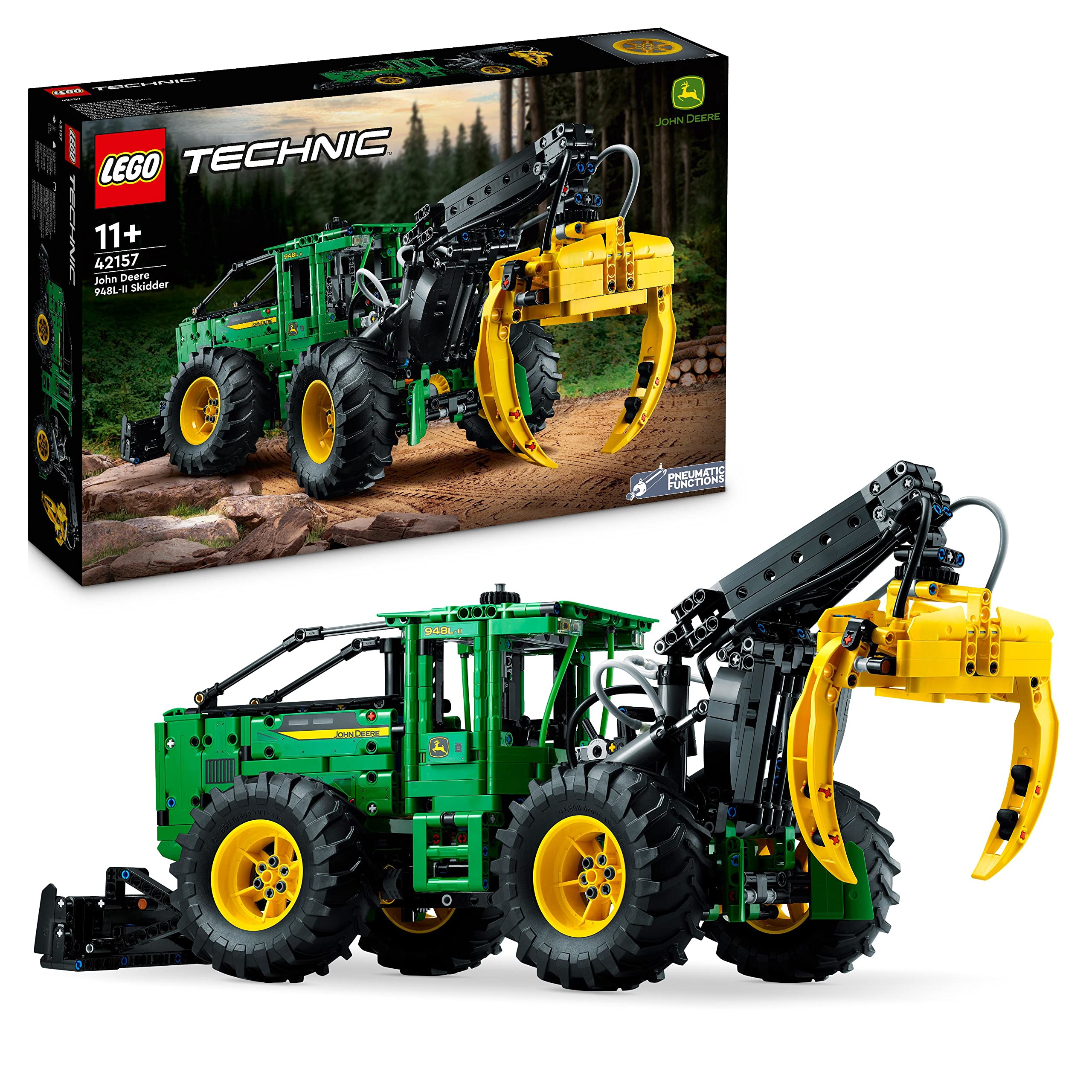 LEGO Technic John Deere 948L-II Skidder Set, Large 1,492-Piece Construction Vehicle Toy with Pneumatic Functions and 4 Wheel Drive, Model Building