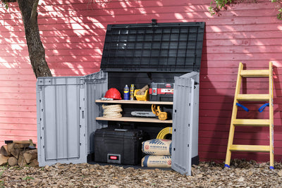 Keter Store It Out Nova Outdoor Garden Furniture Storage Shed Light Grey with Dark Grey Lid - Fade Free - All Weather Resistant - Safe and Secure -