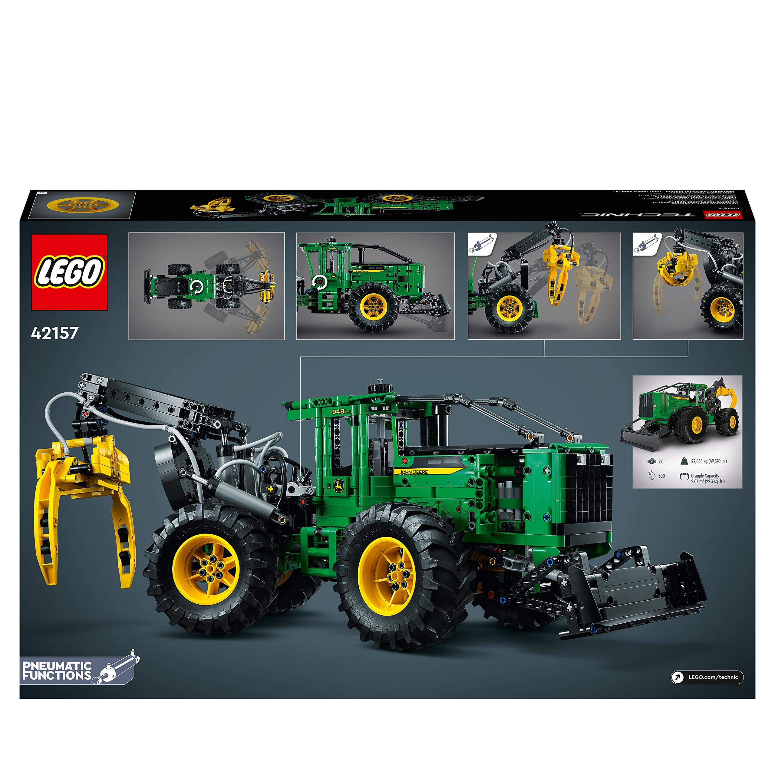 LEGO Technic John Deere 948L-II Skidder Set, Large 1,492-Piece Construction Vehicle Toy with Pneumatic Functions and 4 Wheel Drive, Model Building