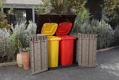 Keter Store It Out Pro Outdoor Garden Furniture Storage Shed Beige with Brown Lid Fade Free All Weather Resistant Safe and Secure Zero Maintenance 5