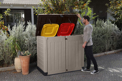 Keter Store It Out Pro Outdoor Garden Furniture Storage Shed Beige with Brown Lid Fade Free All Weather Resistant Safe and Secure Zero Maintenance 5