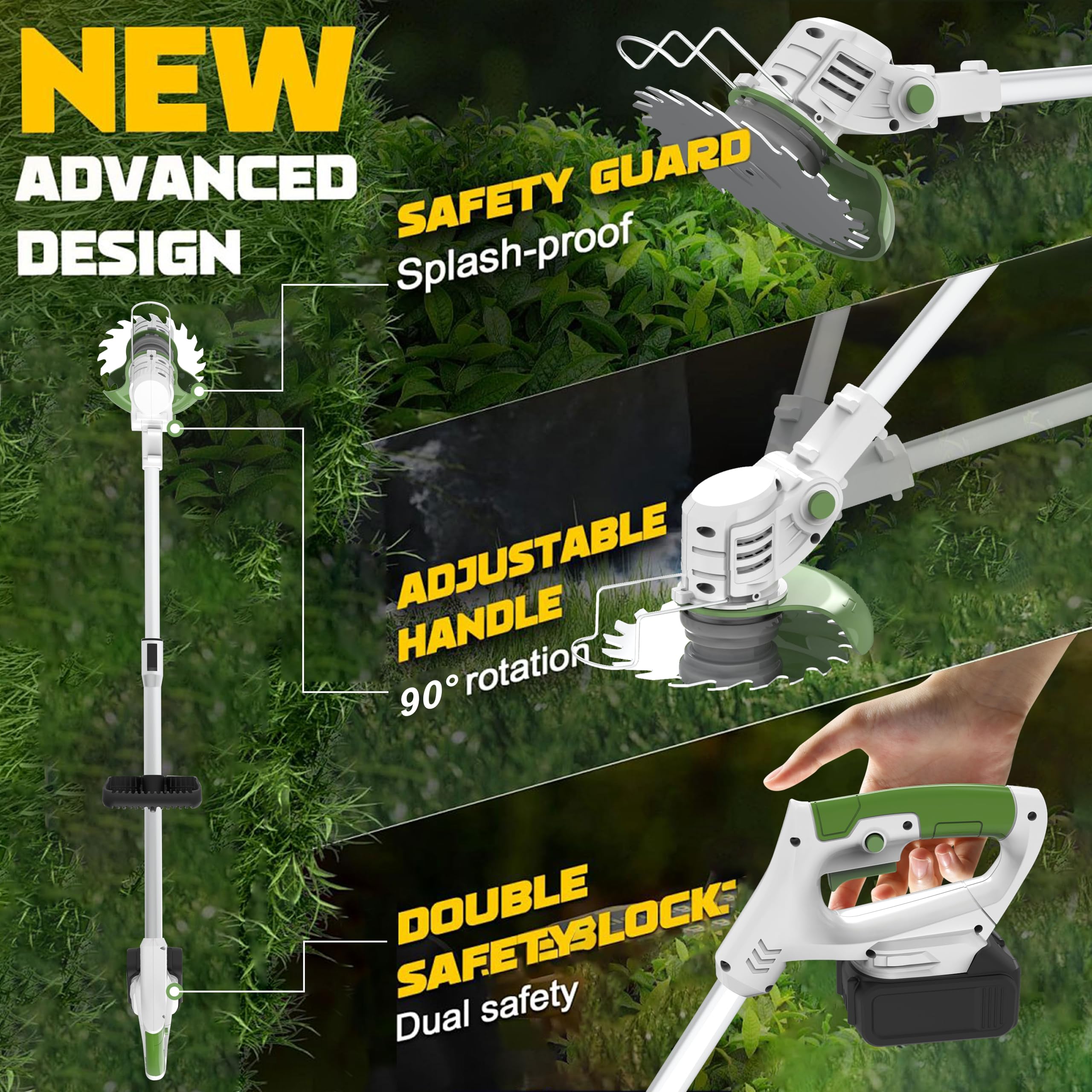 Metal Blade Cordless Strimmer 21v Grass Trimmers With 1 Pruning Shears 16 Blades 15cm Cutting Diameter Cordless Strimmer For Lawn Trimmingtwigsbrush
